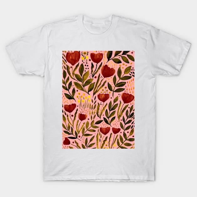 Watercolor flower garden -  purple and pink T-Shirt by wackapacka